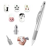 Nail Dotting Pen 5 in 1, Ballpoint Pen Design Nail Dotting Tool for Manicure Art Painting with 4 Size Marking and Pressing Head, Perfect for Nail Art Painting, Rhinestones DIY and Salon