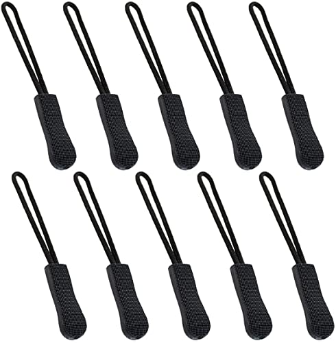 10-Pack Black Nylon Zipper Pull Tags with Plastic Grips