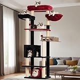 Gitelsnour Cat Tree with Tunnel, Cat Tower for Indoor Cats, Tall Gothic Cat Tree Tower with Cat Condo, Food Station, Large Platform, Scratching Posts, Hammock, Black and Red GCT021BR