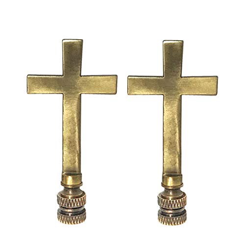 Image of Royal Designs, Inc. Cross Lamp Finial, Large Antique Brass, Decorative Replacement Finial for Table or Floor Lamps, Set of 2