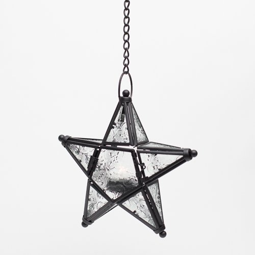 Richland Hanging Star Metal Tealight Lantern With Clear Embossed Glass #TOP3