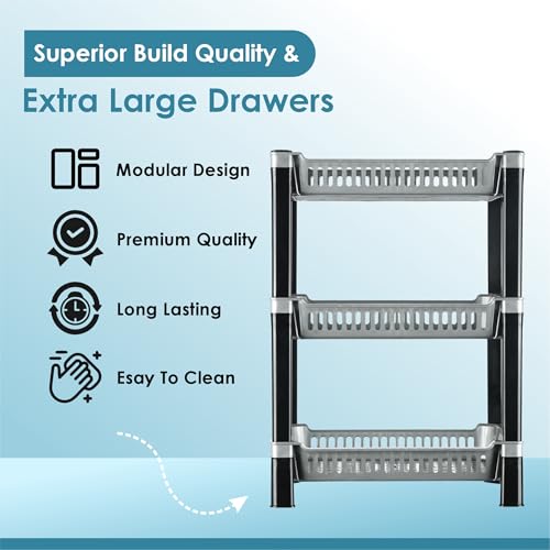 Image of Urbane Home Pack of 4 Multipurpose Racks for Storage | 3-Tier Kids Toy Organizer /Under Wash Basin & Office Storage Cabinet & Shelves | Silver