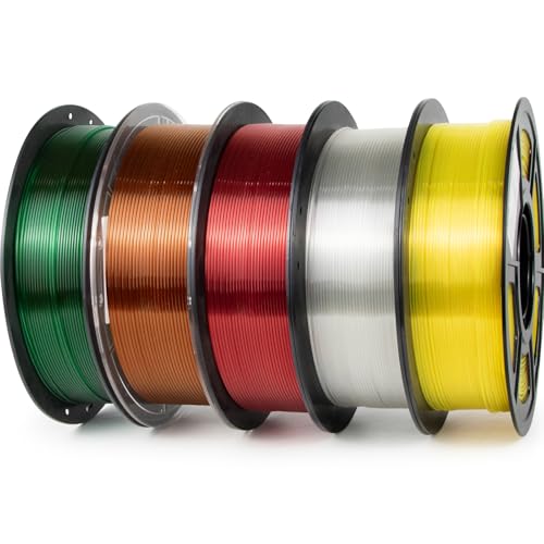 IEMAI Clear PETG Filament 1.75mm Bundle 5kg, Crystal Transparent 3D Printer Filament 1kg Spool 5 Rolls Transparent+Red+Green+Amber+Yellow for Most FDM 3D Printers