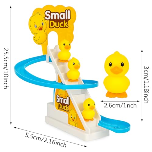 Image of Duck Climbing Stairs Free Laser Light Toy with Music & LED Lights, Automatic Escalator Track Slide Toy for Kids, Musical Duck Toy for Toddlers