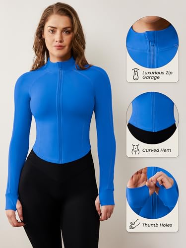Image of AVGO Women's Workout Jacket Lightweight Zip Up Cropped Yoga Jackets Slim Fit Athletic Tops with Thumb Holes