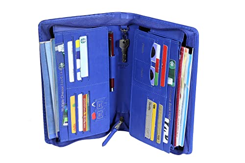Image of Sukeshcraft Multiple Cheque Book Holder | Original PU Holds Upto 8 Cheque Books, Locker Key Hook, 2 Photo Slots, 1 Pin-Sim Slot, 13 Credit /Debit Card Slots with Matching Zipper (PU -Sky Blue)