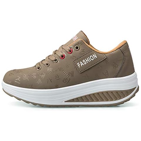 QZBAOSHU Women Slimming Walking Shoes & Sneakers Fitness Wedges Platform Shoes , 1-khaki, 5.5 UK, EU 39 Cover