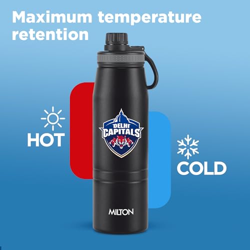 Image of Milton Sports Sparkle 900 | DC Official Drinkware Partner I Limited Edition Delhi Capitals Water Bottle | Stainless Steel I 24 Hr Hot & Cold | Designed for Cricket Lovers | 920 ml I Black
