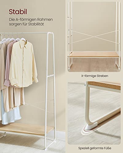 VASAGLE Kleiderständer, Garderobenständer, 45 x 120 x 160 cm Garderobe, Kleiderstange, Schuhablage, offener Kleiderschrank, 6 Haken abnehmbar, Schlafzimmer Flur, eichenfarben-mattweiß RGR116W09