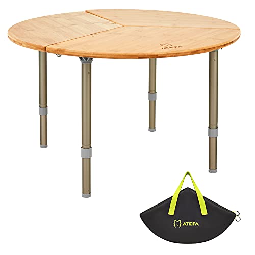 ATEPA Mesa de camping plegable de bambú con patas de aluminio ajustables, portátil, ligera, pequeña mesa de picnic para jardín al aire libre, playa, barbacoa, plegable, mesa de 2 pies Cover