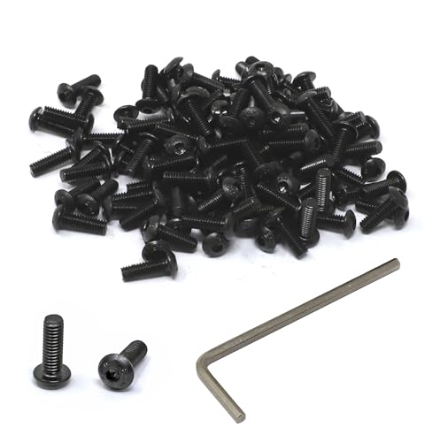 iexcell 100 Pcs M4 x 12mm Thread Pitch 0.7 mm Alloy Steel 12.9 Grade Hex Socket Button Head Cap Screws Bolts Kit, Black Oxide Finish