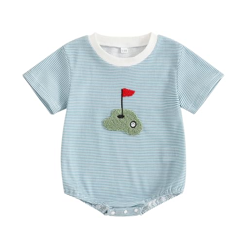 Unisex Baby Girl Boy Golf Clothes Short Sleeve Striped Sweatshirt Bubble Romper Bodysuit Cute Summer Outfit