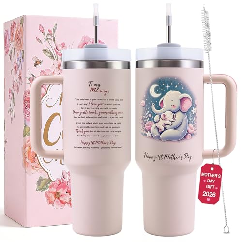 VoziSpace First Mothers Day Gifts – Happy 1st Mother’s Day Tumbler 40oz – Stainless Steel Cup with Lid & Straw – Insulated Coffee Travel Mug for Mom-to-Be, Baby Shower Gifts, New Mom Present