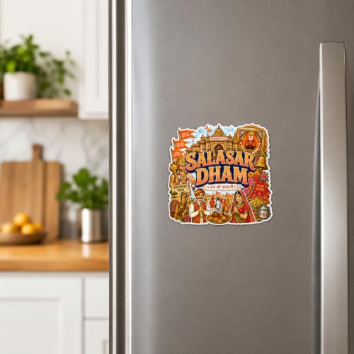 Image of Zesta Wooden Fridge Magnets Set | Refrigerator Decor Magnets for Kitchen | India Souvenir Fridge Magnet Collection | Wooden Magnet for Fridge Door Decoration (Salasar Dham)