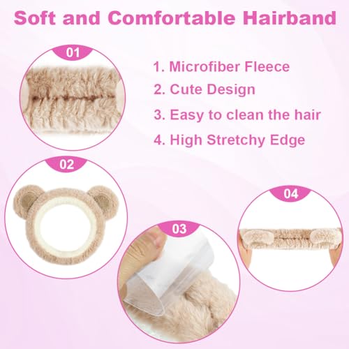 HOTUT 4PCS Diadema Spa para Lavarse la Cara Set,Suave Tejido de Rizo Diademas,Cinta Pelo Mujer Muñequeras Skincare Elásticas,Maquillaje Cuidado de la Piel Diadema Antideslizante para Mujeres - imagen 5