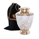 Artisan Mother of Pearl Brass Cremation Urn - Beautifully Handcrafted Adult Funeral Urn - Solid...