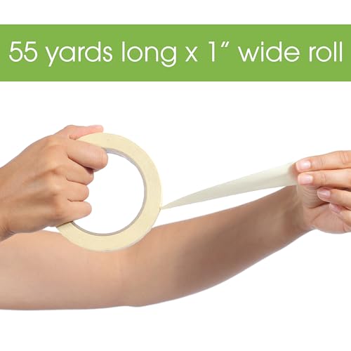 Image of Masking Tape, 1 Inch x 55 Yards, Bulk 20 Pack, White Beige Color, Adhesive Painting Tape, Bulk Pack General Purpose Masking Tape, 20 Rolls x 55 Yards, 1100 Total Yards (20 Pack)