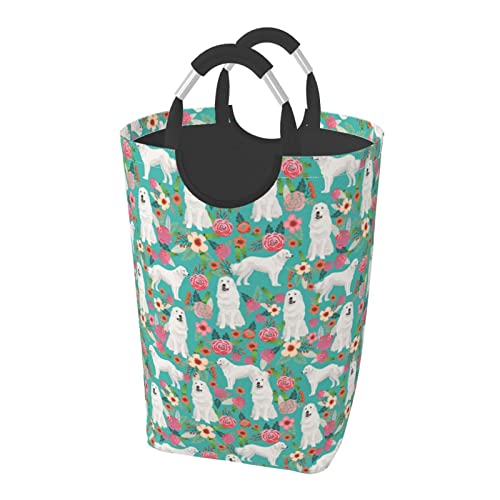 ラブラドール・レトリバー 花 ランドリーバスケット 洗濯ボックス 収納バッグ 大容量 折り畳み式 持ち運び 撥水 ハンドル付き 軽量 省スペース おしゃれ 適した ホテル ユーティリティルーム トイレ キッチン(50l 32*28*57.5cm)
