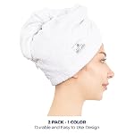 American Soft Linen 100% Cotton Hair Towels for Women, Head Towel Cap, Cotton Hair Turban Towel Wrap for Long Curly Anti Frizz Hair, Soft and Absorbent Cotton Hair Towels 2 Pack, White - Image 2