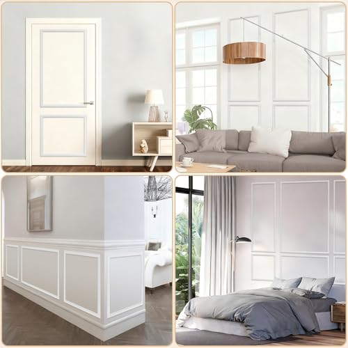 AKOZLIN Peel and Stick Wall Molding Kit Pre-Cut Wainscoting Panels Easy Install Self Adhesive Accent Trim Wall Decor for Office Home Bedroom Living Room 3 Sets-3 Top 3 Bottom,143×121.9×71.5cm