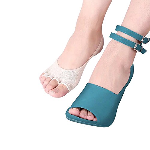 Angzhili 2 Pair Women Ladies Summer Peep Toe Socks - Open Toe, Breathable, No Show with Non-Slip Heel Grip (Skin Color)