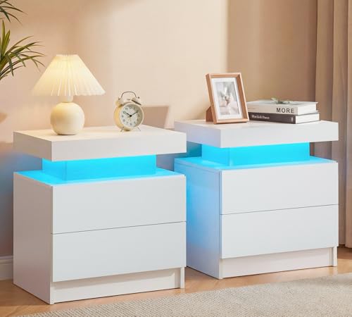 i-aplus Night Stand Set 2,LED Nightstands Set of 2,Bedside Table