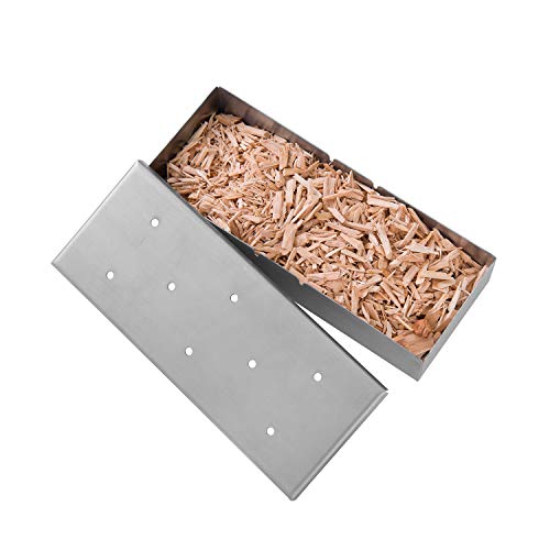 Royal Gourmet TB0902S Stainless Steel Smoker Box with Lid for Charcoal Grill or Gas Grill, BBQ Smoking Accessories, Slow Barbecue, Add Smokey Flavor, Works with Wood Chips, 8.9" L x 3.5" W x 1.8" H