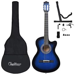 lyrlody Guitare Cutaway, Guitare Acoustique 6 Cordes Basswood Nylon Tuning 63cm Scale Blue 98cm Long avec 3 Médiators… - Les Beatles, Paul McCartney, John Lennon, RIngo Starr, George Harrison