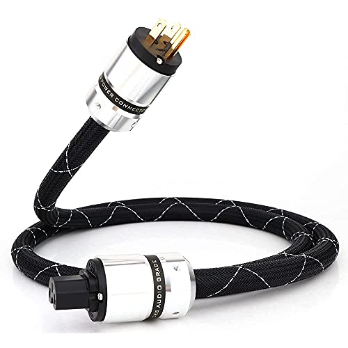 Monosaudio HiFiオーディオAC電源ケーブル 3ピンUSバージョン金メッキC13プラグ電源線 12AWGオーディオファン電源コード125V 15A 3.3Ft編組スリーブ電源ライン