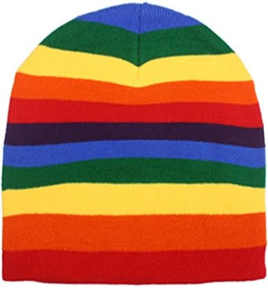 Rainbow Stripe Stripped Multi Color Knit Beanie Stocking Cap Winter Hat