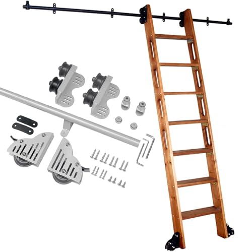 Échelle roulante mobile 6m et kit rail porte coulissante grange tube rond