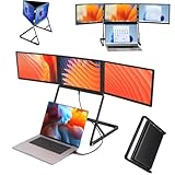 ✅【EXTENSION D'ÉCRAN TRIPLE À ANGLE DE VISION 360°】 : Moniteur triple écran portable 15,6 pouces : transformez votre ordinateur portable en poste de travail 3 écrans en un instant ! Idéal pour programmeurs, traders et analystes de données, il booste l’efficacité multitâche. Réduction de la lumière bleue pour réduire la fatigue oculaire ; boutons tactiles pour régler luminosité et contraste (travail, jeux, présentations). Installation < 10 secondes, sans outils !