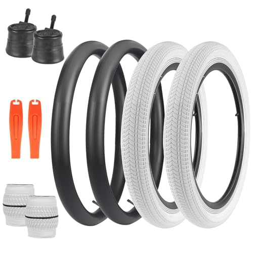 BALINGE 20 x 2.125 20 BMX Bike tire with Tube 2 Pack 20x2.125 Bike tire and Tube Set Kids Bike Folding Replacement Tires Fits Most Kids Bikes,BMX Bike Tires White 20 inch Set,2 Tire 2 Tubes 2 Levers