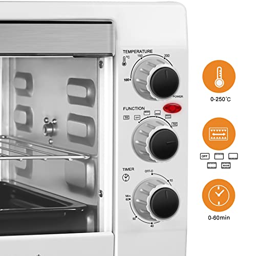 WOLTU BF12rsz Mini-Oven 32 Liter met timer Uitneembare Kruimellade 100-250 ℃ 1600W, Mini-Oven voor Pizzabrood Kippenvleugels, Zwart Rood - Afbeelding 6