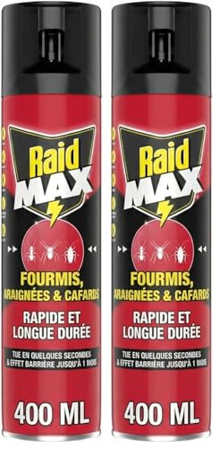Raid Max Fourmis, Araignées et Cafards - 2 en 1 Action Rapide et Longue Durée - Jusqu'à 1 Mois d'Efficacité - 1 Aérosol (Lot de 2)