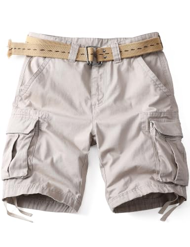 AKHIKING Camo Cargo Shorts for Men Cotton Casual Wild Outdoor Work Relaxed Fit Shorts with Multi-Pocket Apricot 42
