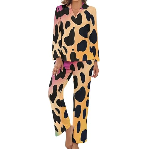 Pyjama pour femme imprimé léopard arc-en-ciel rétro ensemble deux pièces vêtement d'intérieur