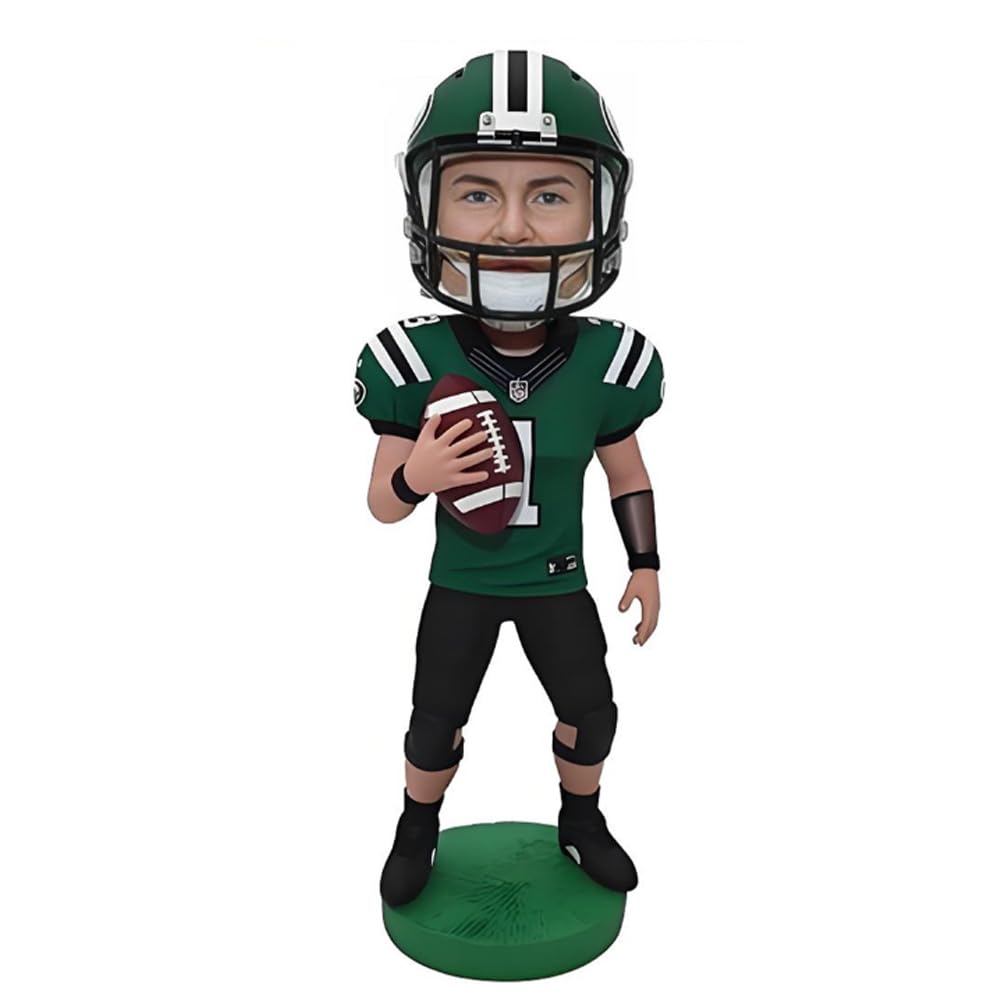 Custom Football Player Bobblehead, Rugby Sports Collectible Figur, Handmade Soccer Sculpture, Green Jersey, Personalized Gift