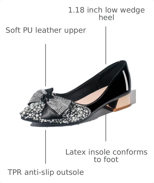 Image of Women's Pumps, Closed Toe Chunky Heels for Women Pointed Toe Rhinestones Bridal Party Dressy Shoes Comfortable Work Pumps Shoes for Office