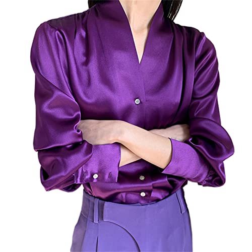 SANGTREE Silk Blouses for Women Business Casual V Neck Long