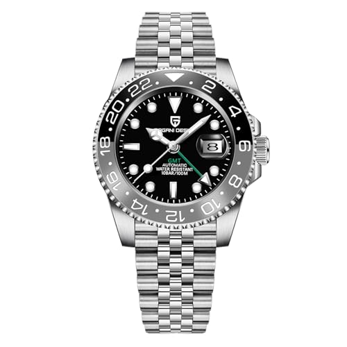 Image of Pagani Design Men's GMT Automatic Mechanical Watch 100m/bar Waterproof Ceramic Bezel Sapphire Glass Luminous Hands Watch (Jubilee-Black-Grey-5)