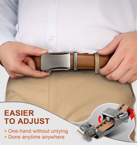 Image of BULLIANT Men's 2-Pack Ratchet Leather Belt Trimmable 1 3 /8 inch-Gift Boxed