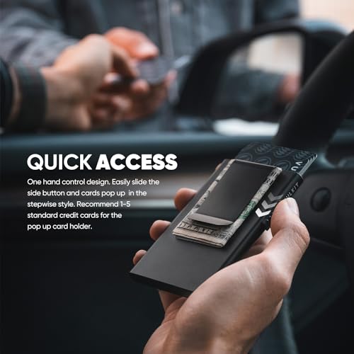 Image of VULKIT Minimalist Wallet with Money Clip RFID Protection Pop Up Card Holder Slim Wallet Credit Card Holder Metal Wallet, Matte Black