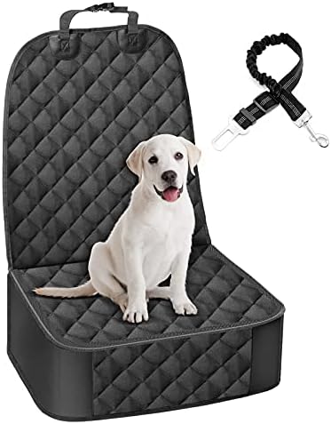 Dog Front Seat Cover for Cars, Durable Front Seat Cover for Dogs with 1 Elastic Dog Seat Belt, Waterproof Full Protection with Side Flaps Fits All Cars Trucks SUVs