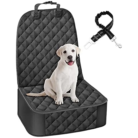 GARELF Dog Front Seat Cover for Cars, Durable Front Seat Cover for Dogs with 1 Elastic Dog Seat Belt, Waterproof Full Protection with Side Flaps Fits All Cars Trucks SUVs Cover