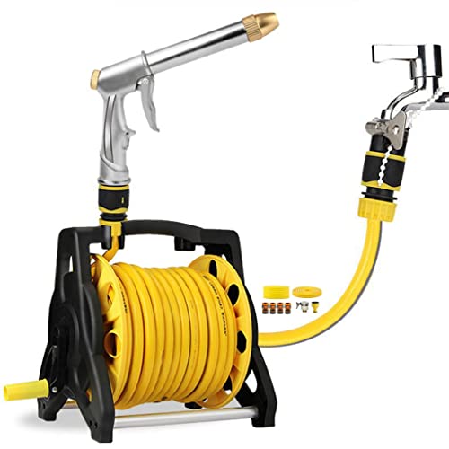 Irrigation Tools,Hose Reel Cart Portable Small Garden Hose Cart, Durable PP Water Pipe Storage Rack, Easy to Store Hose Reel, High Pressure Water Gun for Car Washing (Black,Yellow Hose Car