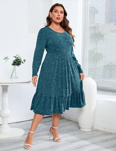 Image of ShopWonder Womens Plus Size Ribbed Knit Sweater Dress Long Sleeve Stretchy Comfy Casual Fall Dress with Pockets
