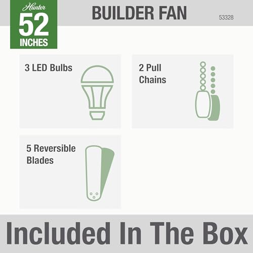 Image of Hunter Builder, Indoor, Ceiling Fan, Pull Chain, 52 inch, Brushed Nickel