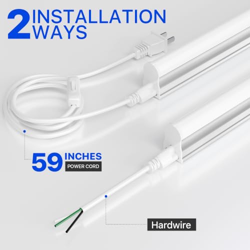 Image of Ensenior 2-Pack T5 LED Shop Lights, 4FT 2000LM 6500K Super Bright White Integrated Single Fixture, 20W Linkable Utility Commercial Lighting for Gym /Garage /Ceiling /Under Cabinet, Plug & Play, FCC