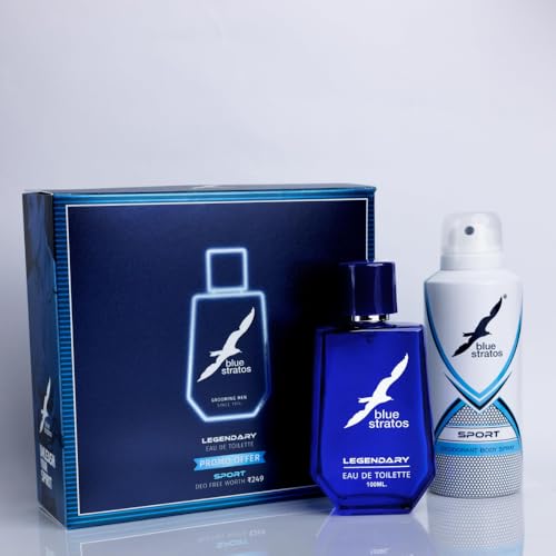 Image of Blue Stratos Legendary Eau de Toilette for Men 100ml | Free Deodorant Included | Fougere Perfume with Citrus, Lavender & Woody Notes | Long-Lasting Heritage Fragrance Since 1974